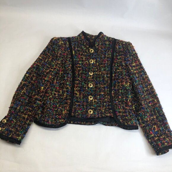 Doncaster‎ Women's Button Blazer Jacket Size 8 Black Multicolor - Picture 1 of 10